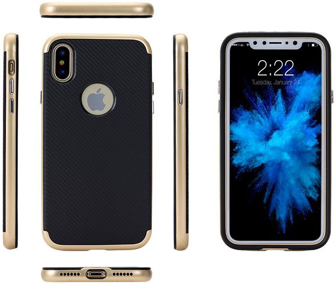 Apple iPhone X Carbon TPU Case Goud Zwart afbeelding 3