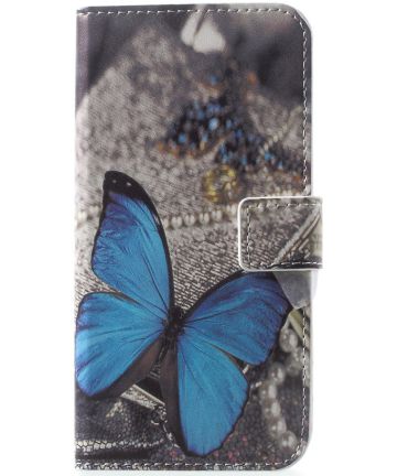 Motorola Moto G5 Portemonnee Hoesje Blauwe Vlinder Hoesjes