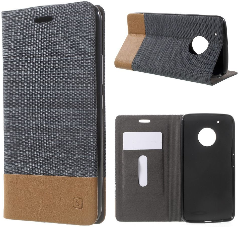 Motorola Moto G5 Plus Linnen Textuur Flip Hoesje Donkergrijs afbeelding 4