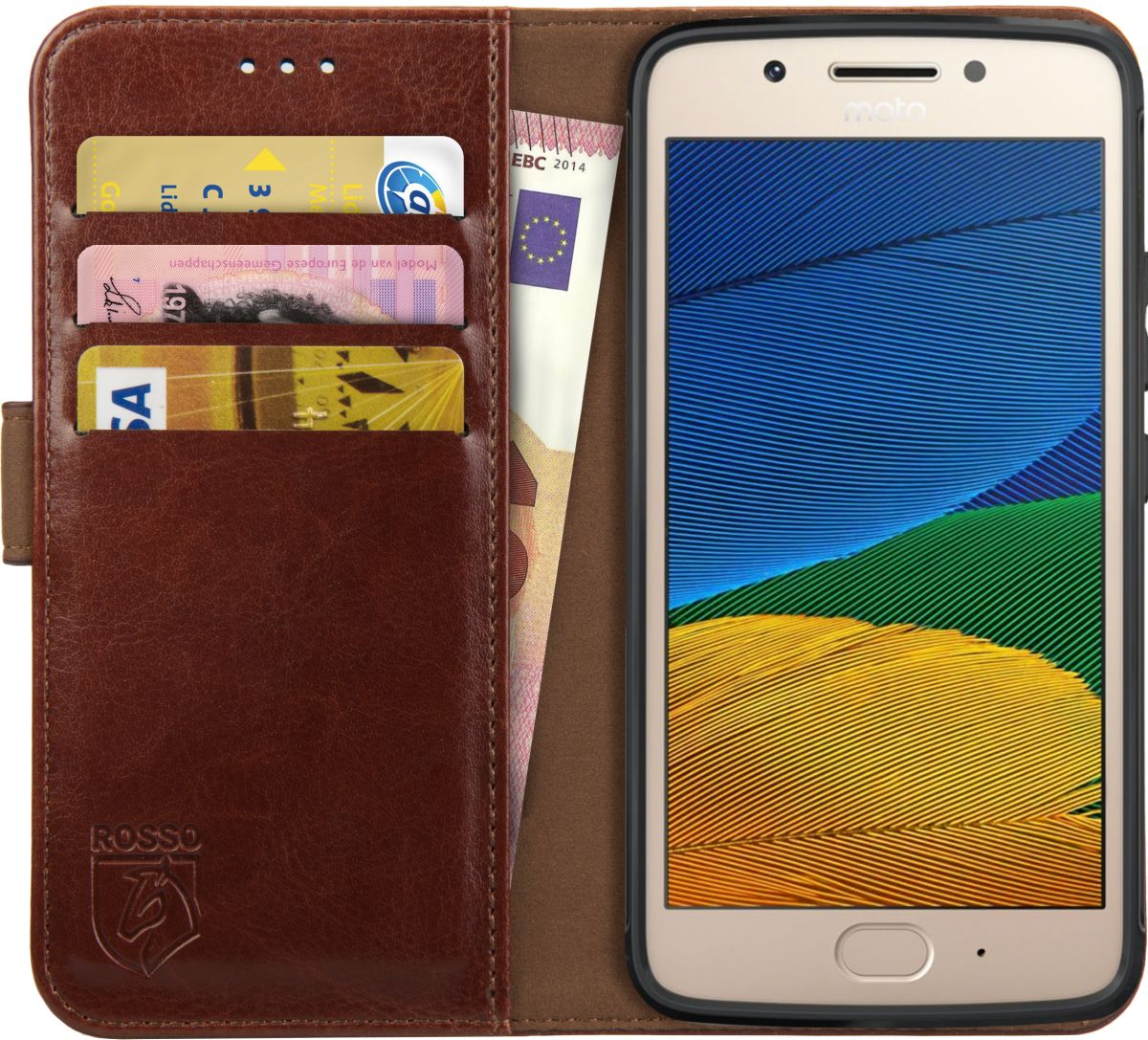 Rosso Element Motorola Moto E4 Plus Hoesje Book Cover Bruin afbeelding 1