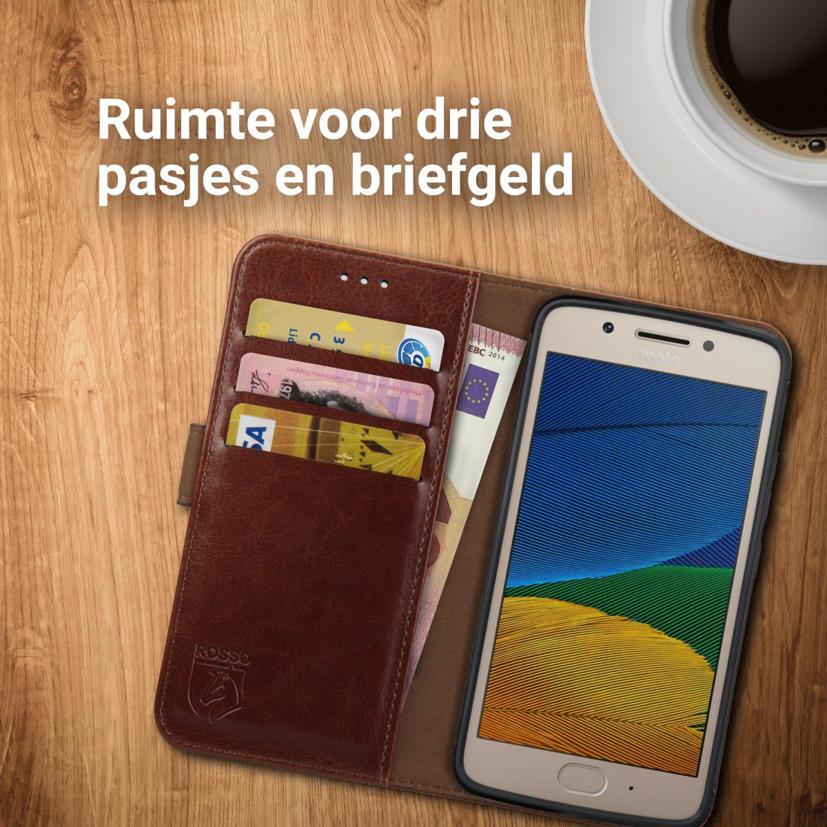 Rosso Element Motorola Moto E4 Plus Hoesje Book Cover Bruin afbeelding 5