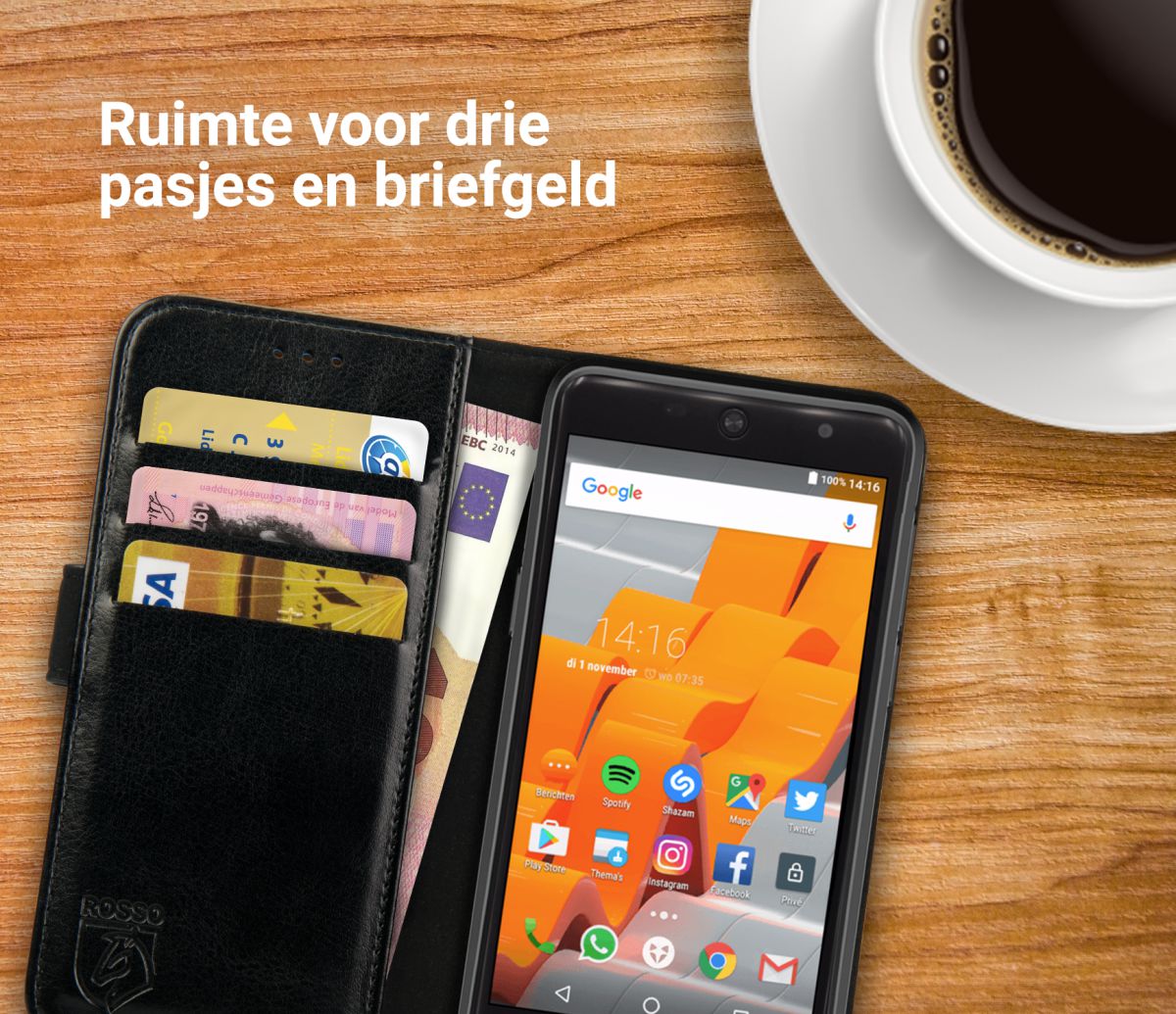 Rosso Element Wileyfox Swift 2x Hoesje Book Cover Zwart afbeelding 5