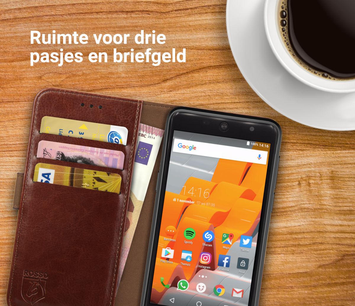 Rosso Element Wileyfox Swift 2x Hoesje Book Cover Bruin afbeelding 6