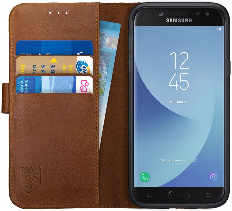 Rosso Deluxe Samsung J5 2017 Hoesje Echt Leer Pasjes Book Case Bruin afbeelding 1