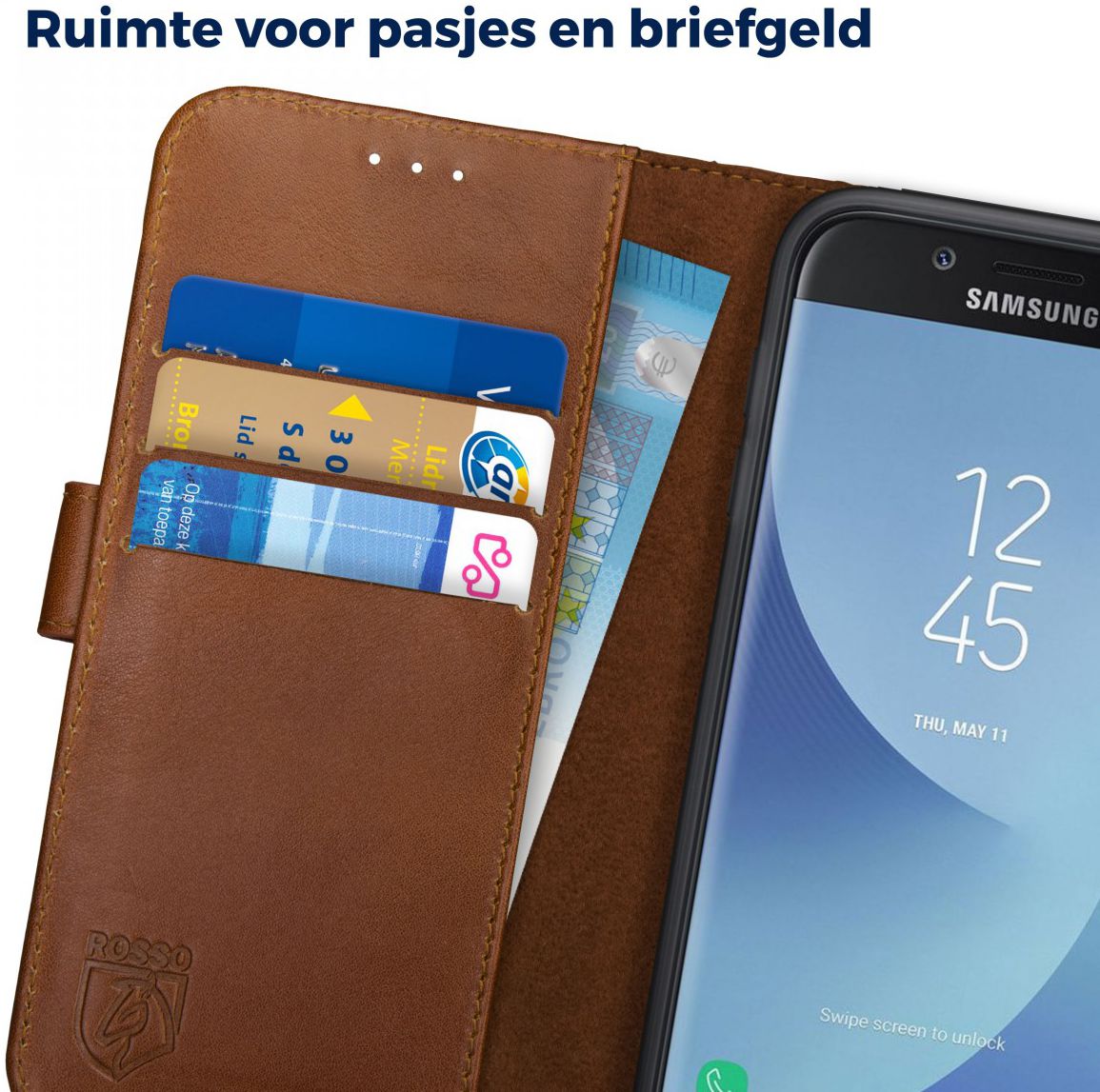 Rosso Deluxe Samsung J5 2017 Hoesje Echt Leer Pasjes Book Case Bruin afbeelding 5