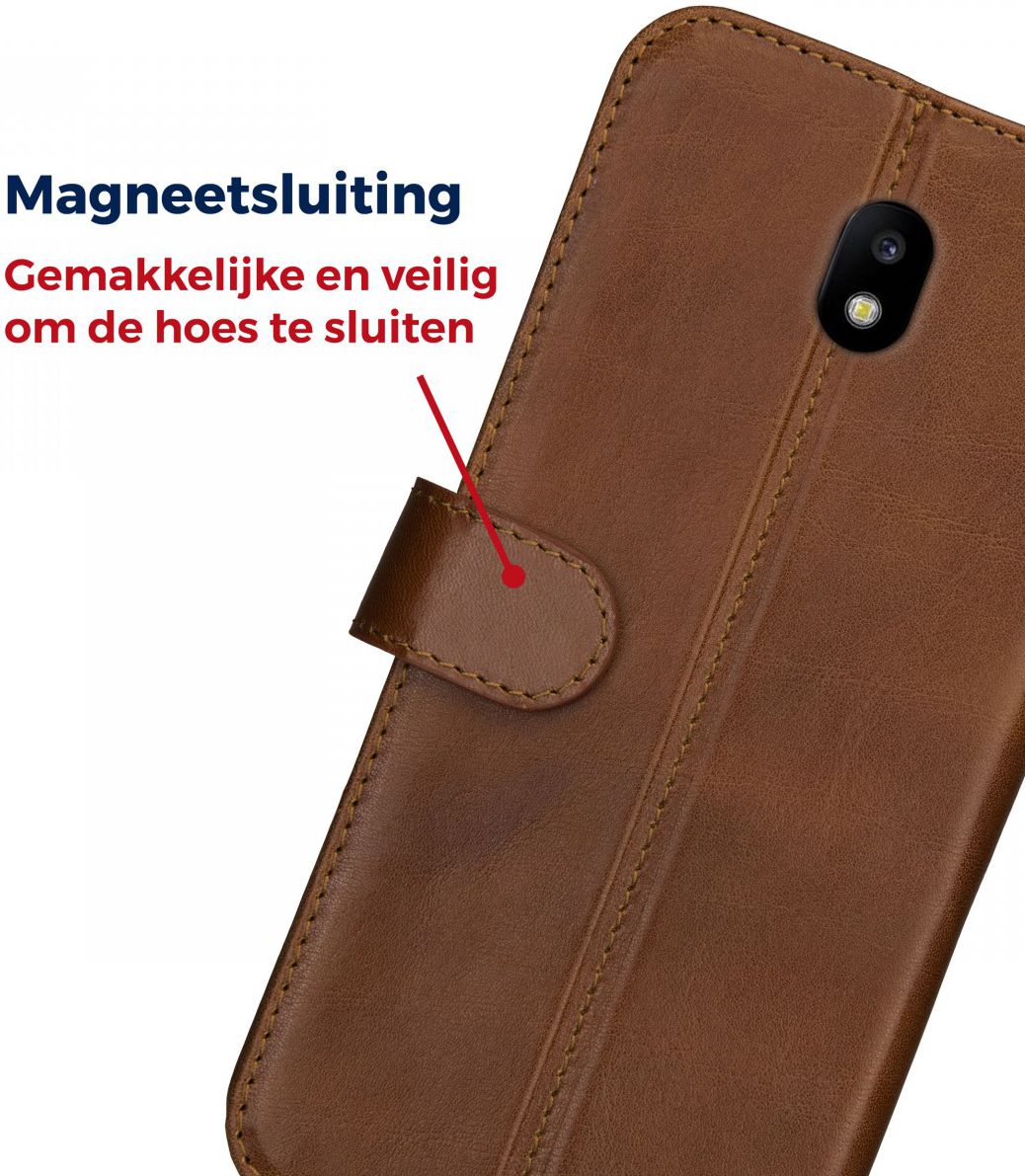 Rosso Deluxe Samsung J5 2017 Hoesje Echt Leer Pasjes Book Case Bruin afbeelding 6