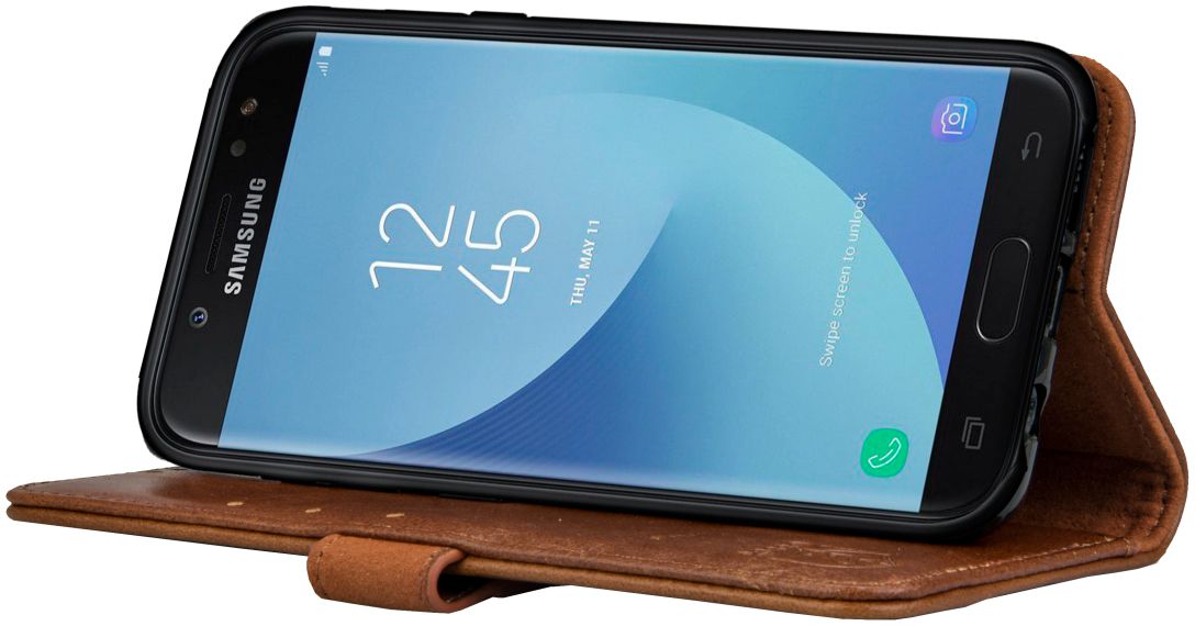 Rosso Deluxe Samsung J5 2017 Hoesje Echt Leer Pasjes Book Case Bruin afbeelding 4