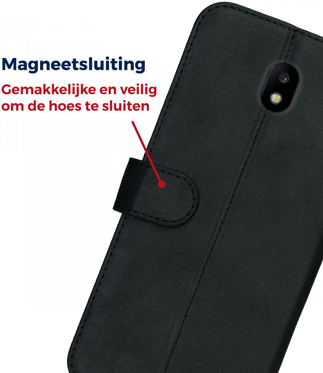 Rosso Deluxe Samsung J5 2017 Hoesje Echt Leer Pasjes Book Case Zwart afbeelding 10