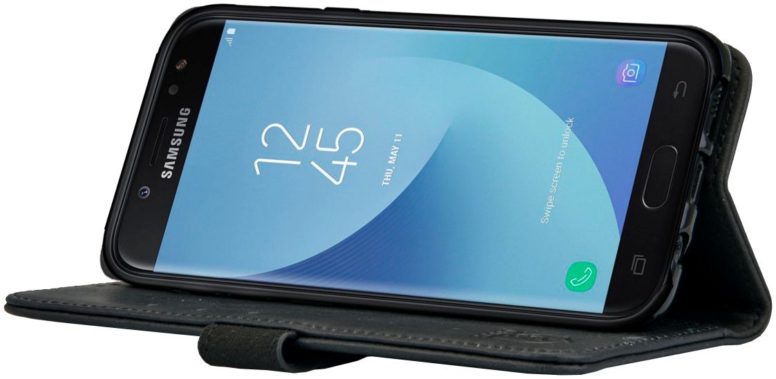 Rosso Deluxe Samsung J5 2017 Hoesje Echt Leer Pasjes Book Case Zwart afbeelding 4