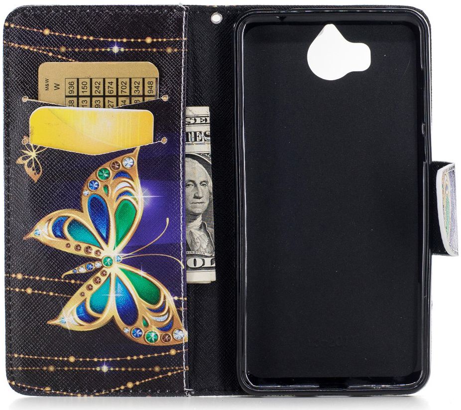 Huawei Y6 (2017) Portemonnee Flip Hoesje Print Kristal Vlinder afbeelding 2