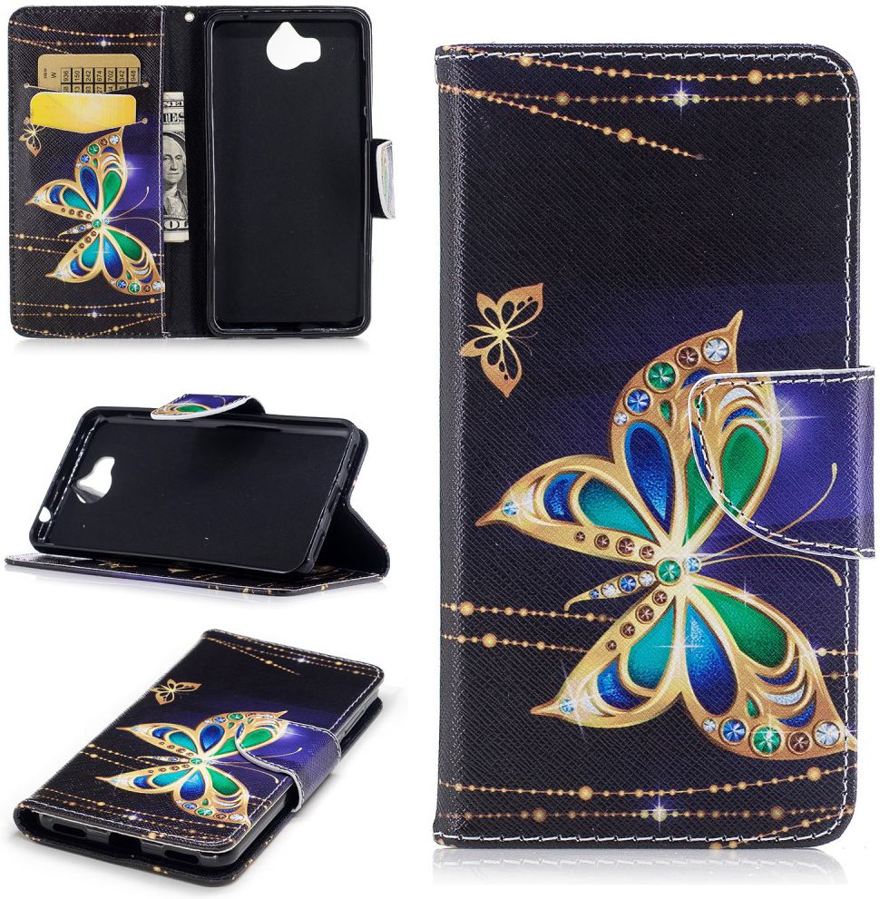 Huawei Y6 (2017) Portemonnee Flip Hoesje Print Kristal Vlinder afbeelding 4
