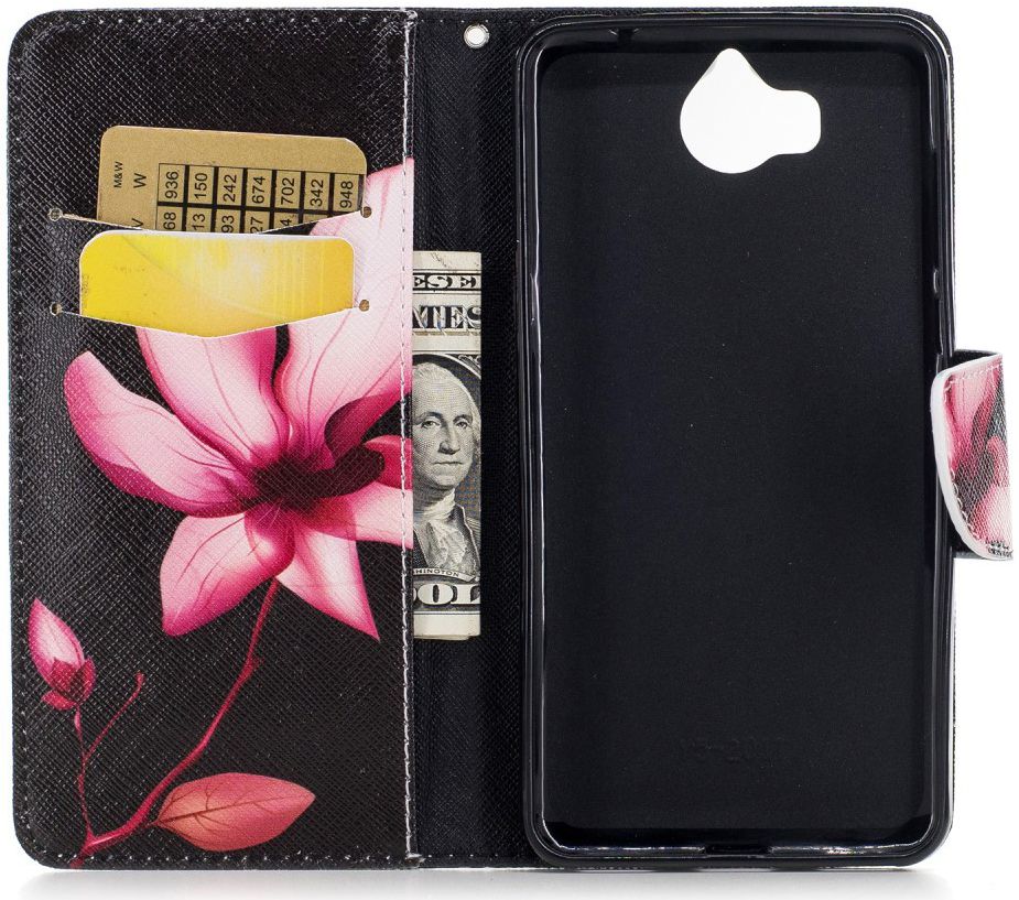 Huawei Y6 (2017) Portemonnee Flip Hoesje Print Bloem afbeelding 2