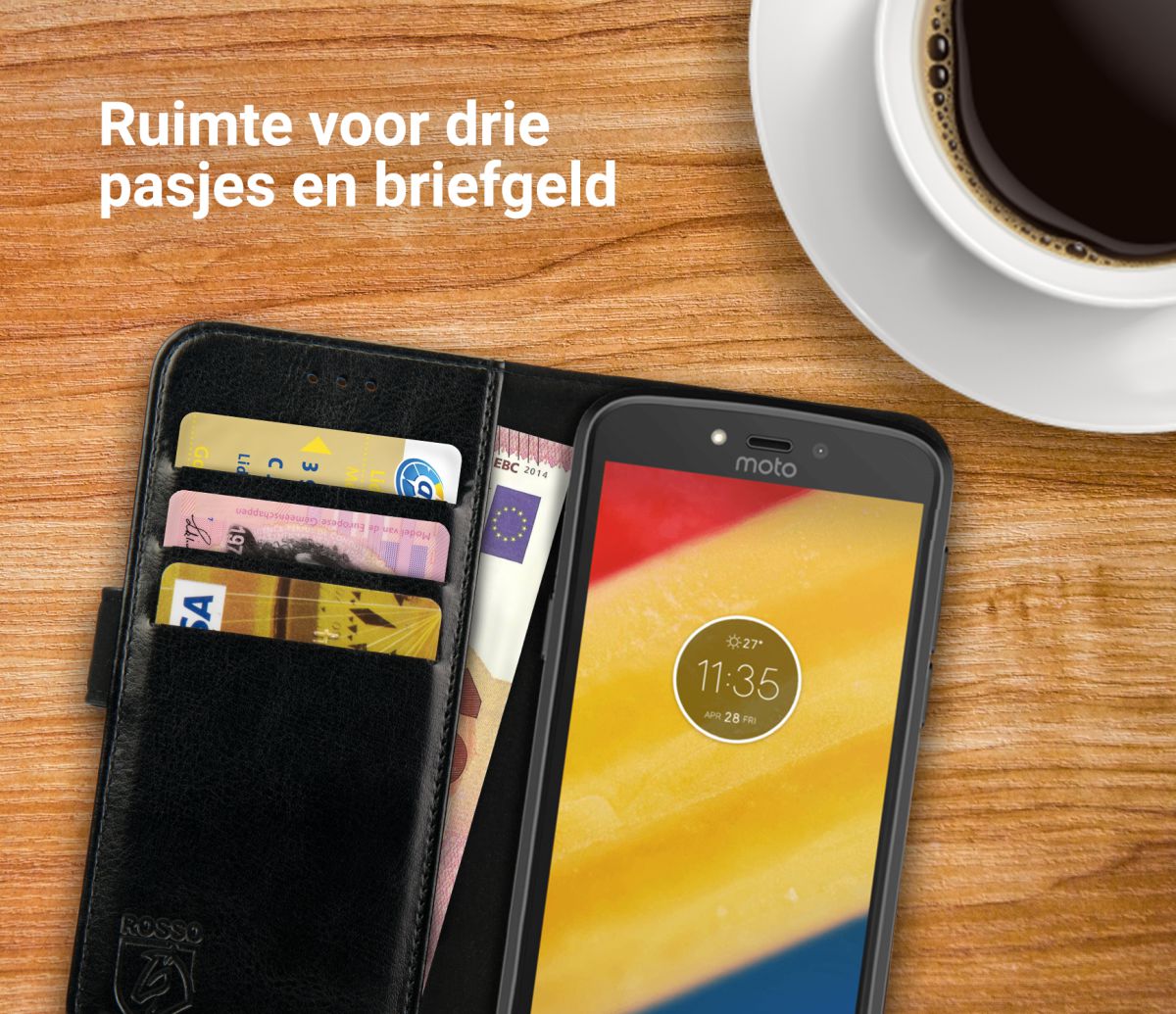 Rosso Element Motorola Moto C Plus Hoesje Book Cover Zwart afbeelding 6