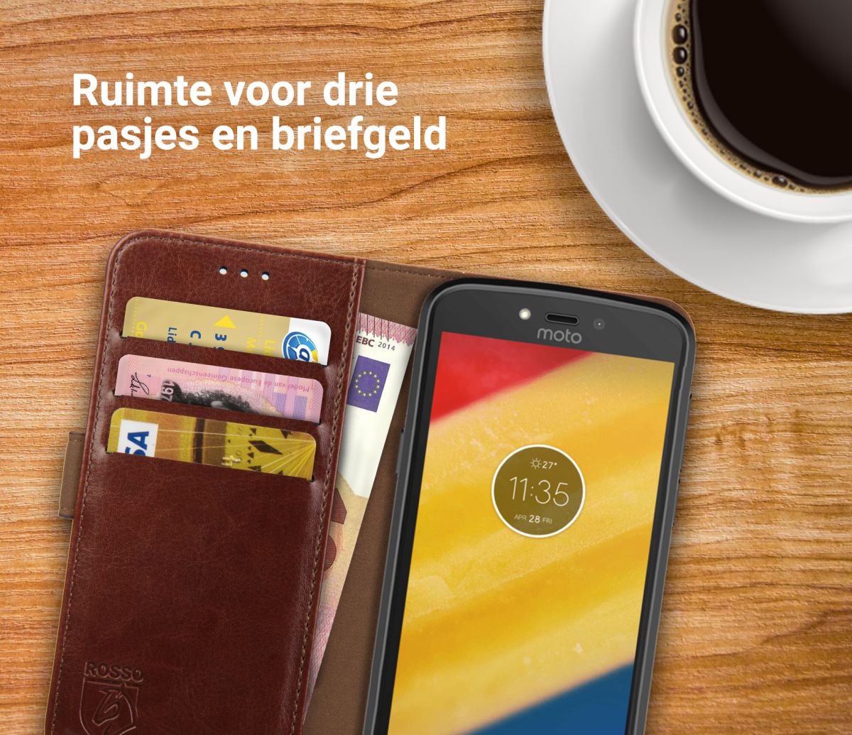 Rosso Element Motorola Moto C Plus Hoesje Book Cover Bruin afbeelding 6