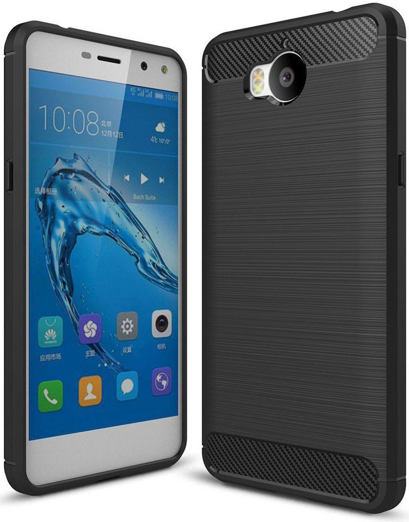 Huawei Y6 (2017) Geborsteld TPU Hoesje Zwart afbeelding 1
