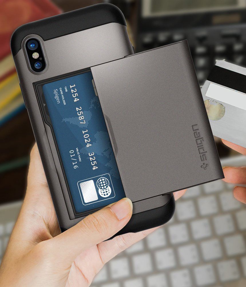 Spigen Slim Armor Card Slot Apple iPhone X Gunmetal afbeelding 2
