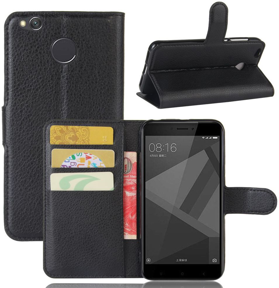 Xiaomi Redmi 4X Portemonnee Hoesje Litchi Zwart afbeelding 3