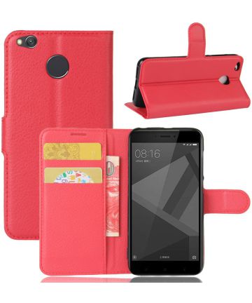Xiaomi Redmi 4X Portemonnee Hoesje Litchi Rood Hoesjes