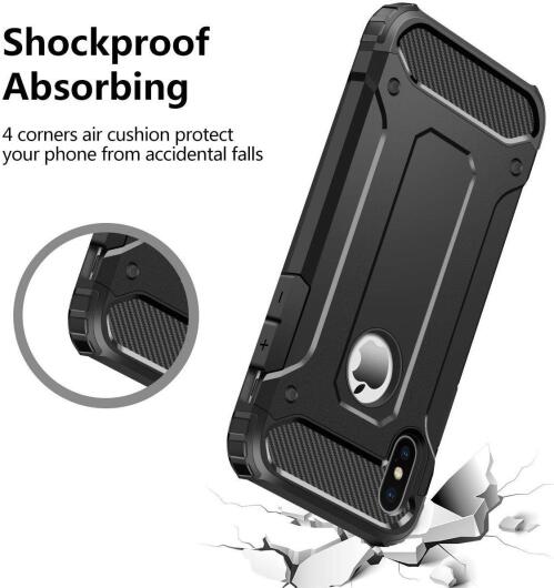 Apple IPhone X/XS Hoesje Shock Proof Hybride Backcover Zwart afbeelding 2