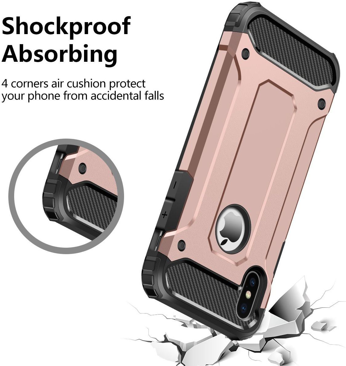 Apple iPhone X Schokbestendig Hybride Hoesje Roze Goud afbeelding 2