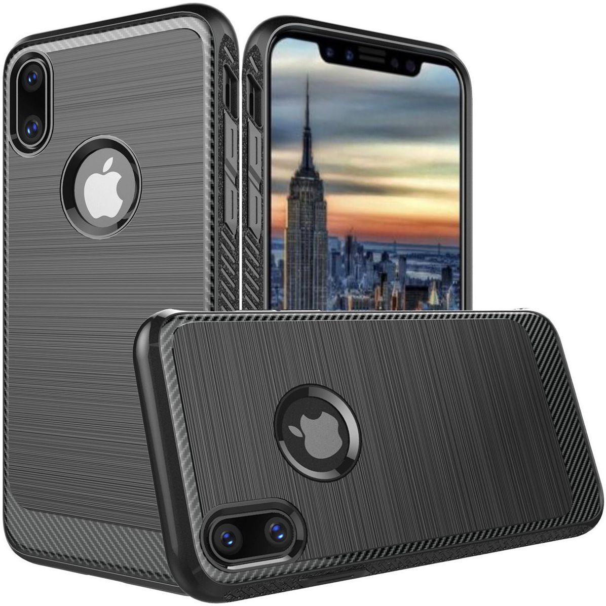 Apple iPhone X Robuust Geborsteld TPU Hoesje Zwart afbeelding 2