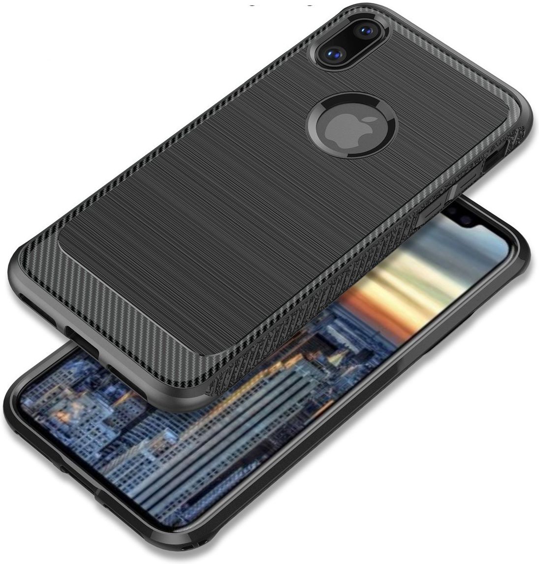 Apple iPhone X Robuust Geborsteld TPU Hoesje Zwart afbeelding 3