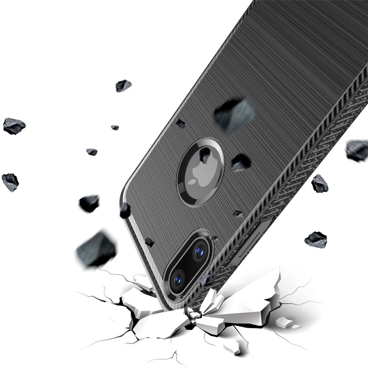 Apple iPhone X Robuust Geborsteld TPU Hoesje Zwart afbeelding 4