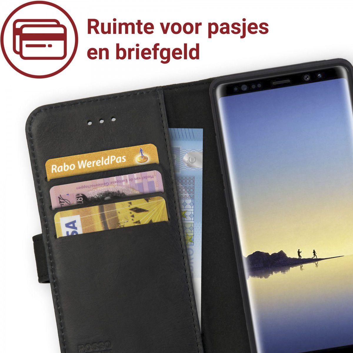 Rosso Deluxe Samsung Galaxy Note 8 Hoesje Echt Leer Book Case Zwart afbeelding 8