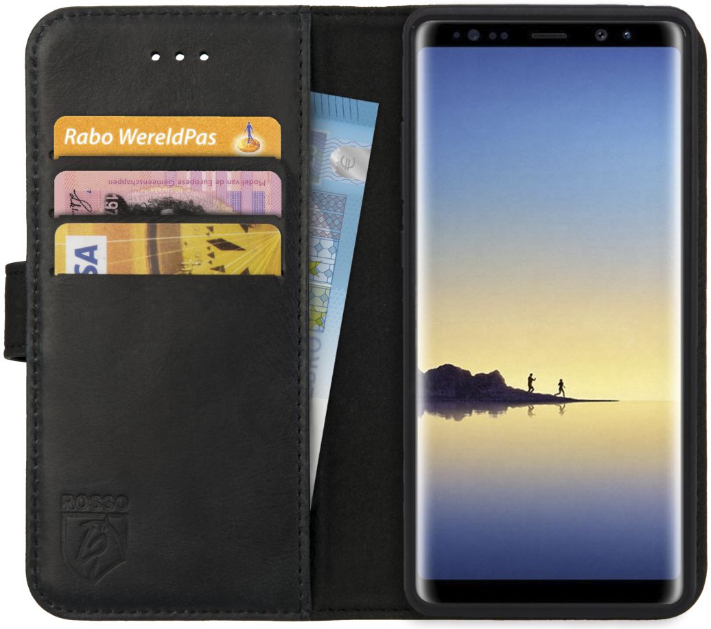 Rosso Deluxe Samsung Galaxy Note 8 Hoesje Echt Leer Book Case Zwart afbeelding 1