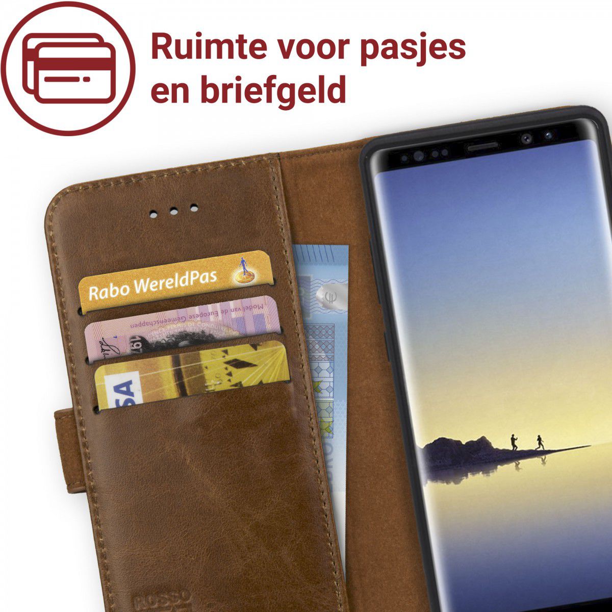 Rosso Deluxe Samsung Galaxy Note 8 Hoesje Echt Leer Book Case Bruin afbeelding 6