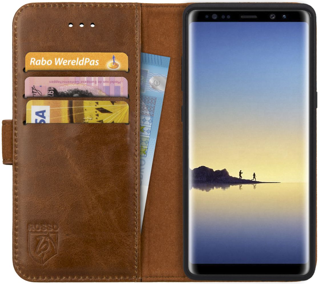 Rosso Deluxe Samsung Galaxy Note 8 Hoesje Echt Leer Book Case Bruin afbeelding 1