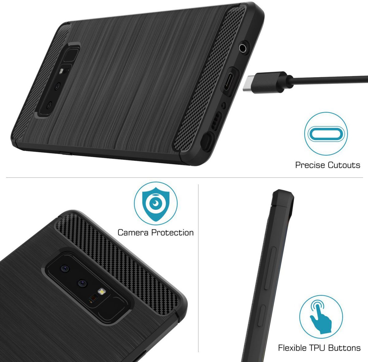 Samsung Galaxy Note 8 Geborsteld TPU Hoesje Zwart afbeelding 7