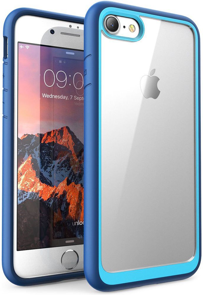 Apple iPhone SE (2020) Hoesje Transparant met Shock Proof Bumper Blauw afbeelding 2