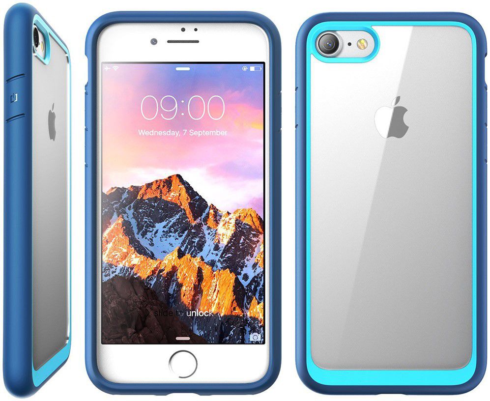 Apple iPhone SE (2020) Hoesje Transparant met Shock Proof Bumper Blauw afbeelding 3