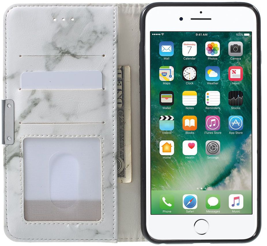Apple iPhone 6S Marmer Portemonnee Hoesje Wit afbeelding 2