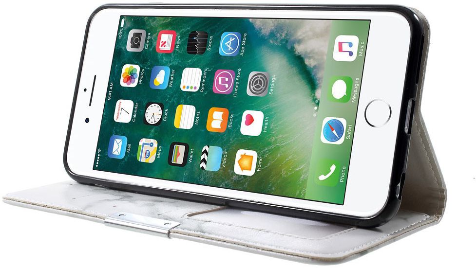 Apple iPhone 6S Marmer Portemonnee Hoesje Wit afbeelding 4
