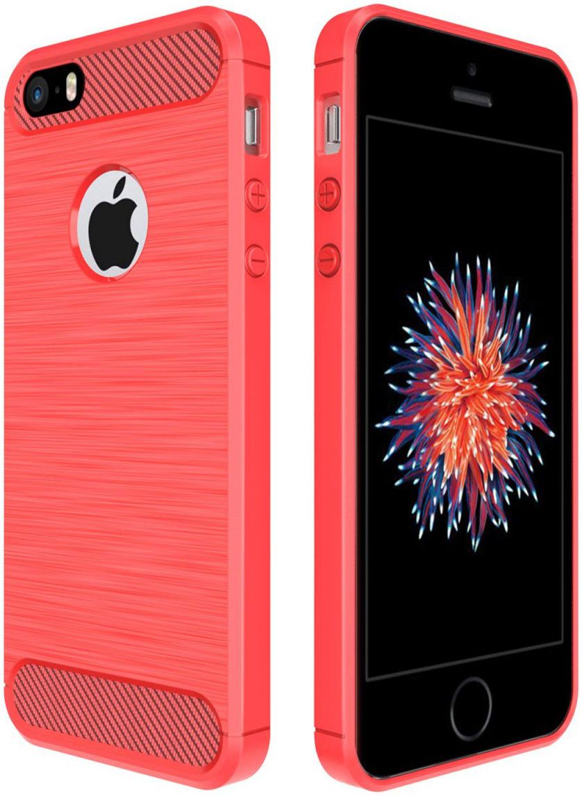 Apple iPhone 5(S)/SE Geborsteld TPU Hoesje Rood afbeelding 2