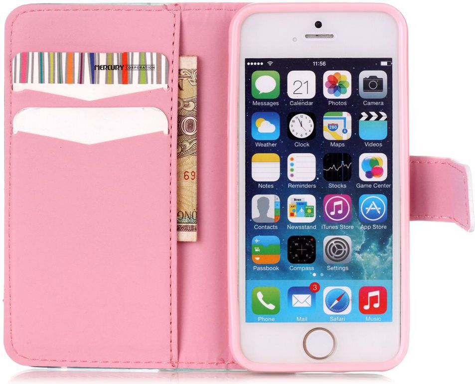 Apple iPhone 5/5s/SE Portemonnee Hoesje met Vlinder Print afbeelding 2