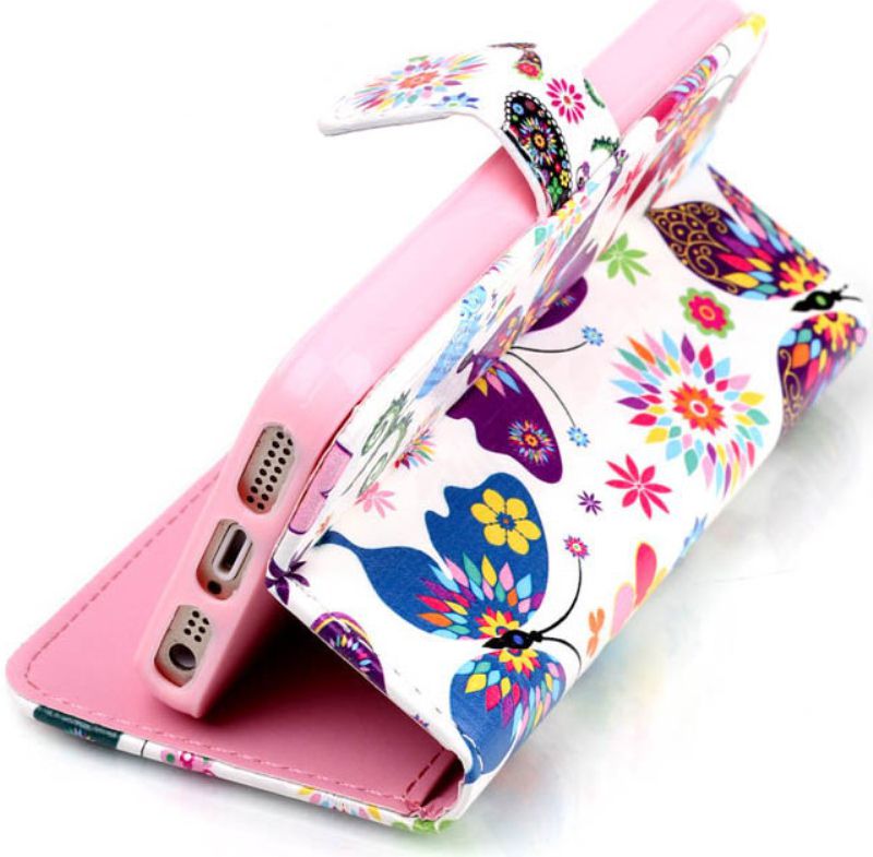 Apple iPhone 5/5s/SE Portemonnee Hoesje met Vlinder Print afbeelding 5