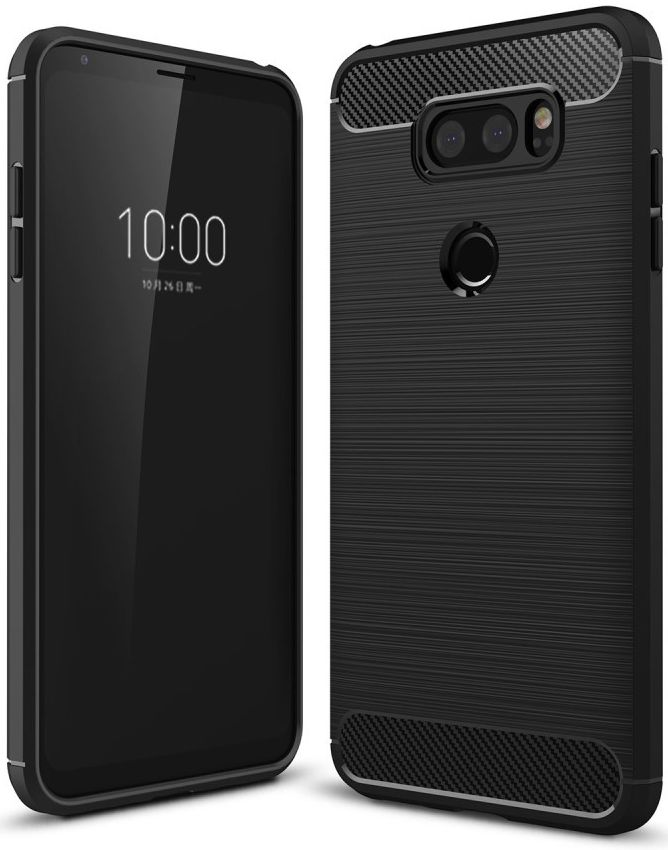 LG V30 / V30S Geborsteld TPU Hoesje Zwart afbeelding 1