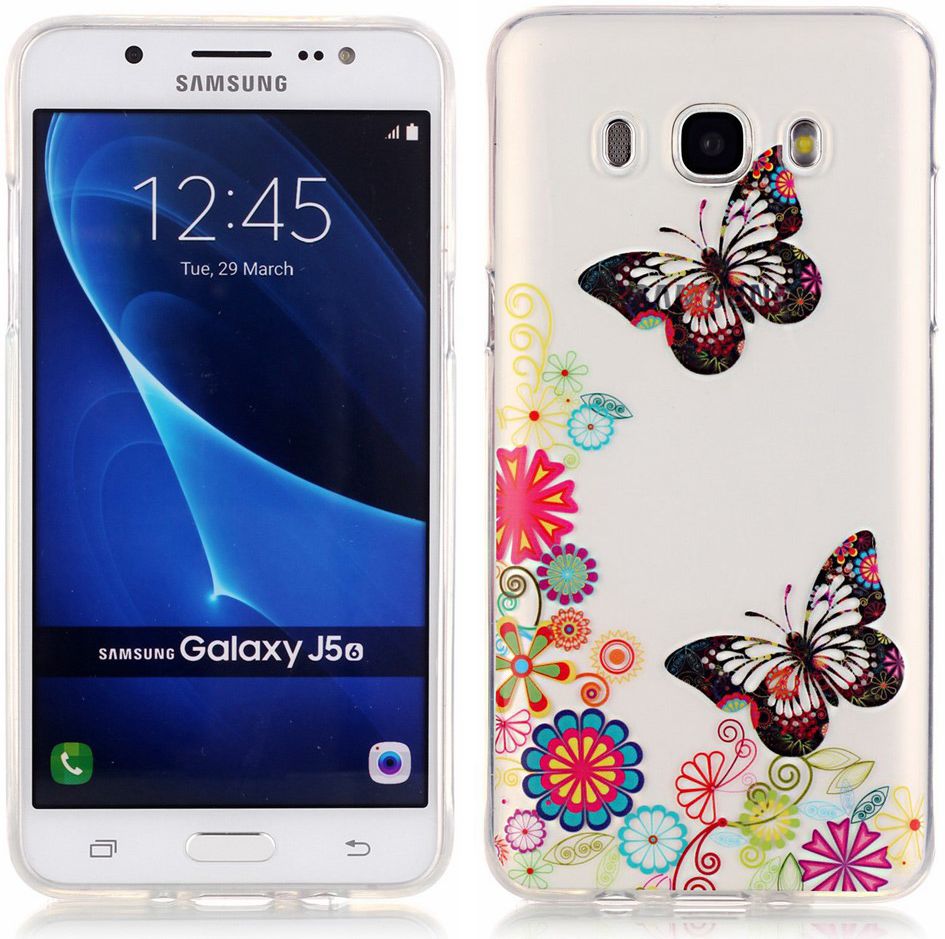 Samsung Galaxy J5 (2016) TPU Hoesje Vlinder met Bloemen afbeelding 1