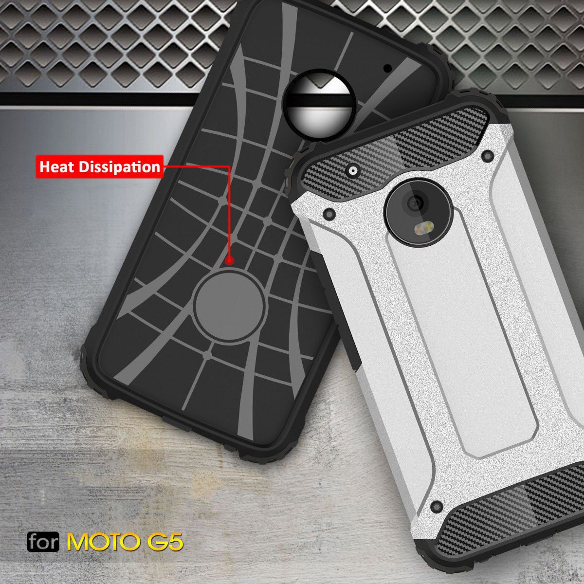 Motorola Moto G5 Hybride Hoesje Grijs afbeelding 3