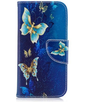 Samsung Galaxy A3 (2017) Portemonnee Hoesje met Vlinders Print Blauw Hoesjes