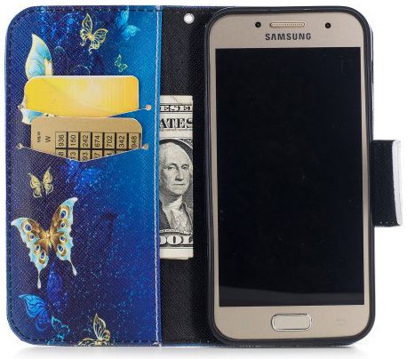Samsung Galaxy A3 (2017) Portemonnee Hoesje met Vlinders Print Blauw afbeelding 2