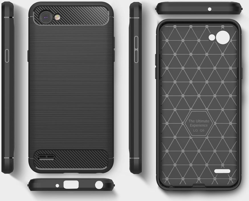LG Q6 Geborsteld TPU Hoesje Zwart afbeelding 6