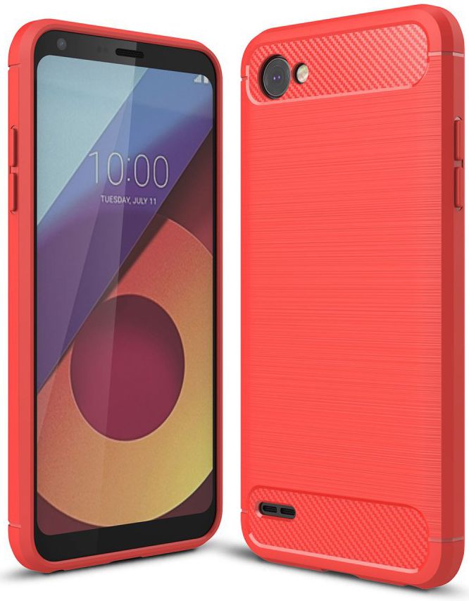 LG Q6 Geborsteld TPU Hoesje Rood afbeelding 1