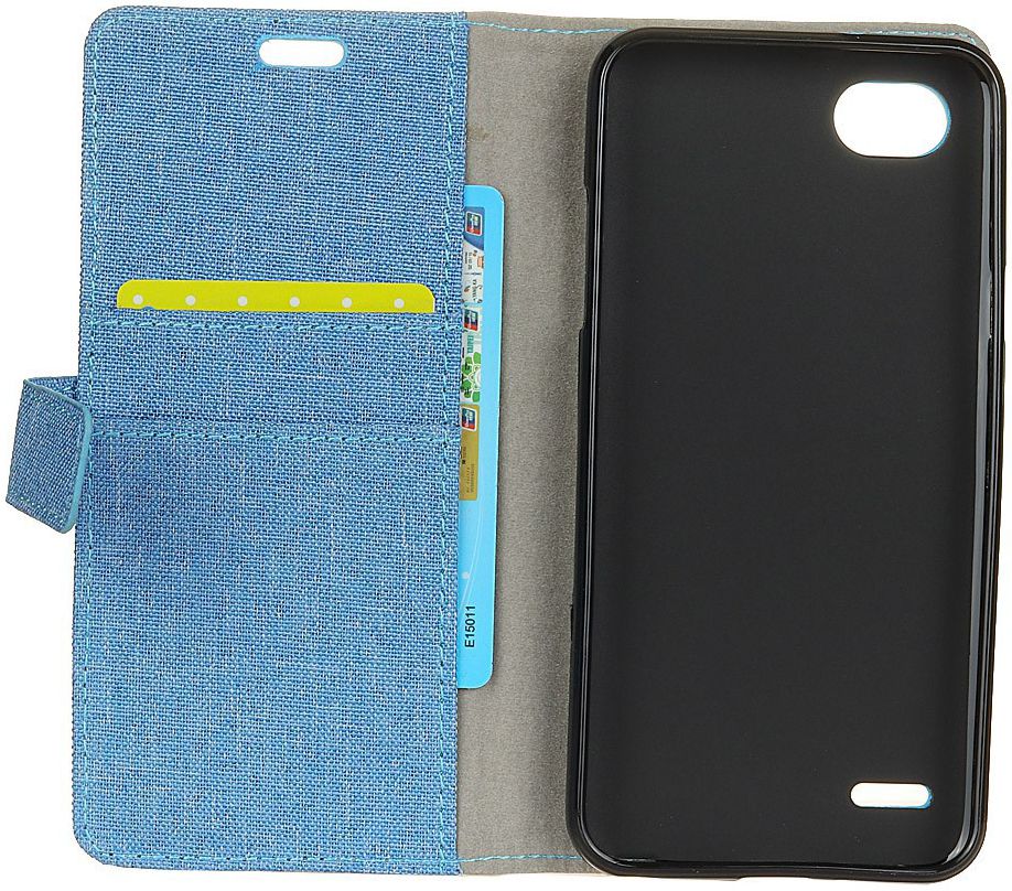 LG Q6 Linnen Portemonnee Hoesje Blauw afbeelding 2