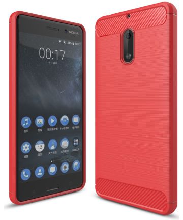 Nokia 6 Geborsteld TPU Hoesje Rood Hoesjes