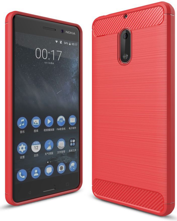 Nokia 6 Geborsteld TPU Hoesje Rood afbeelding 1