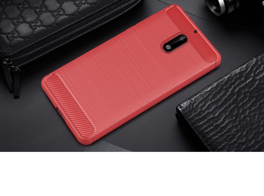 Nokia 6 Geborsteld TPU Hoesje Rood afbeelding 2